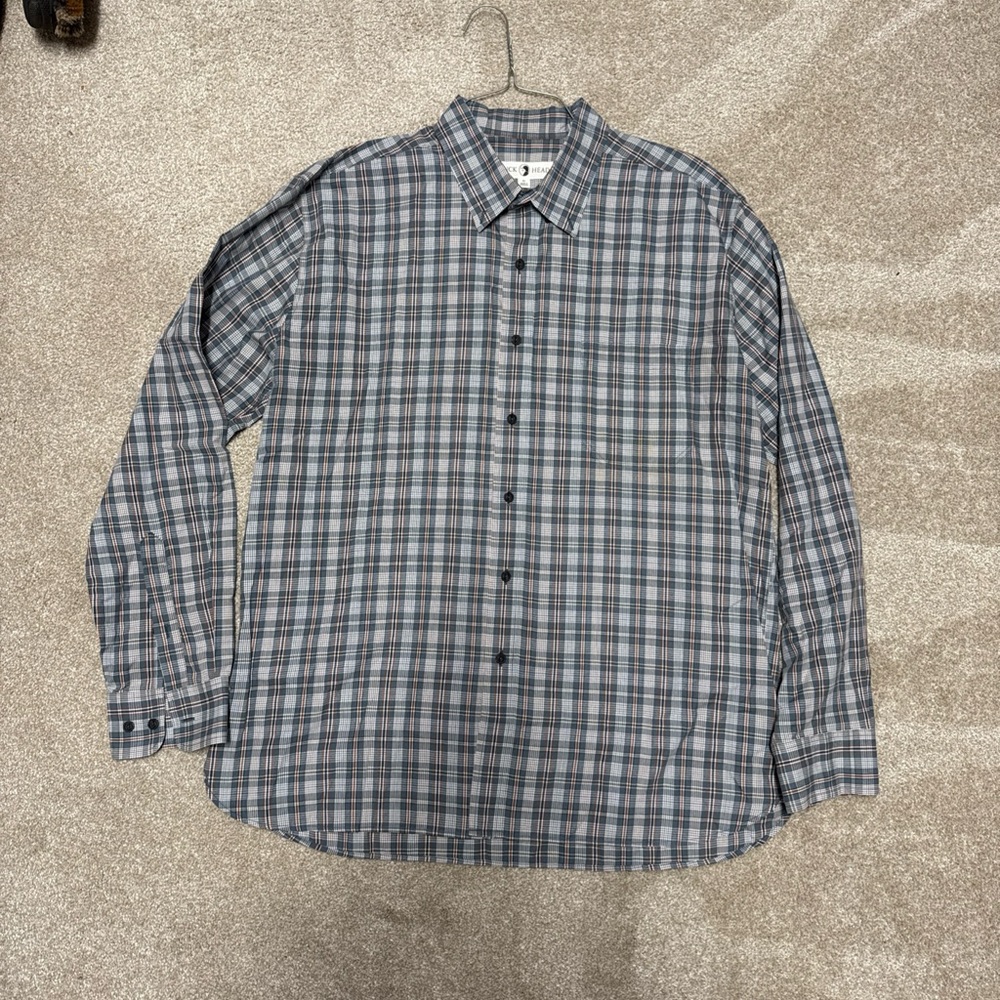 Duck Head Men's Plaid Button-Down Shirt in Gray and Blue